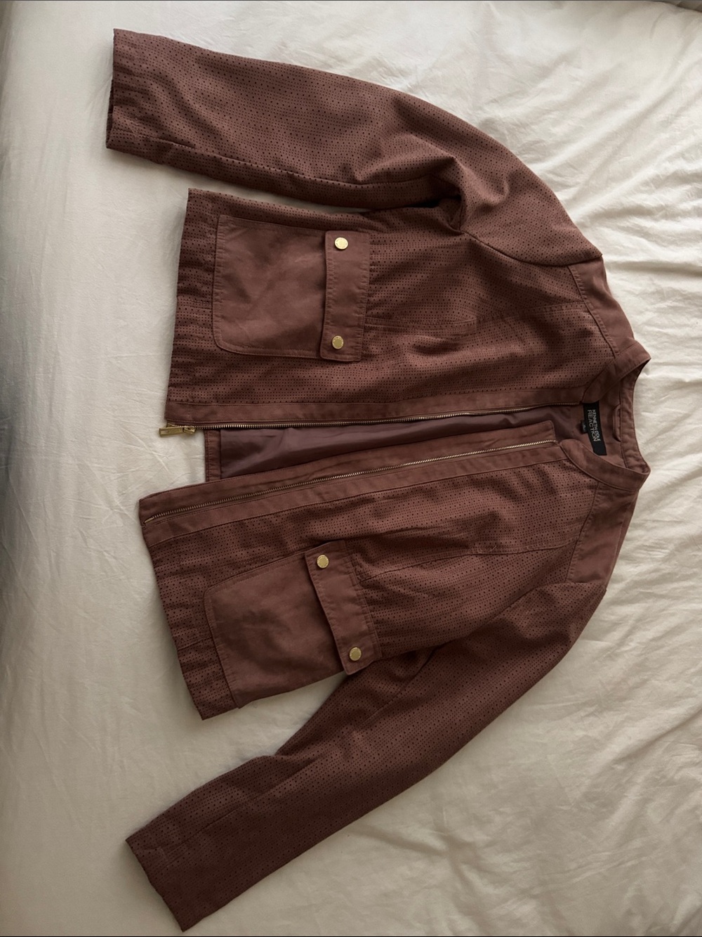 Kenneth Cole Reaction Perforated Faux Suede Jacket in Mauve